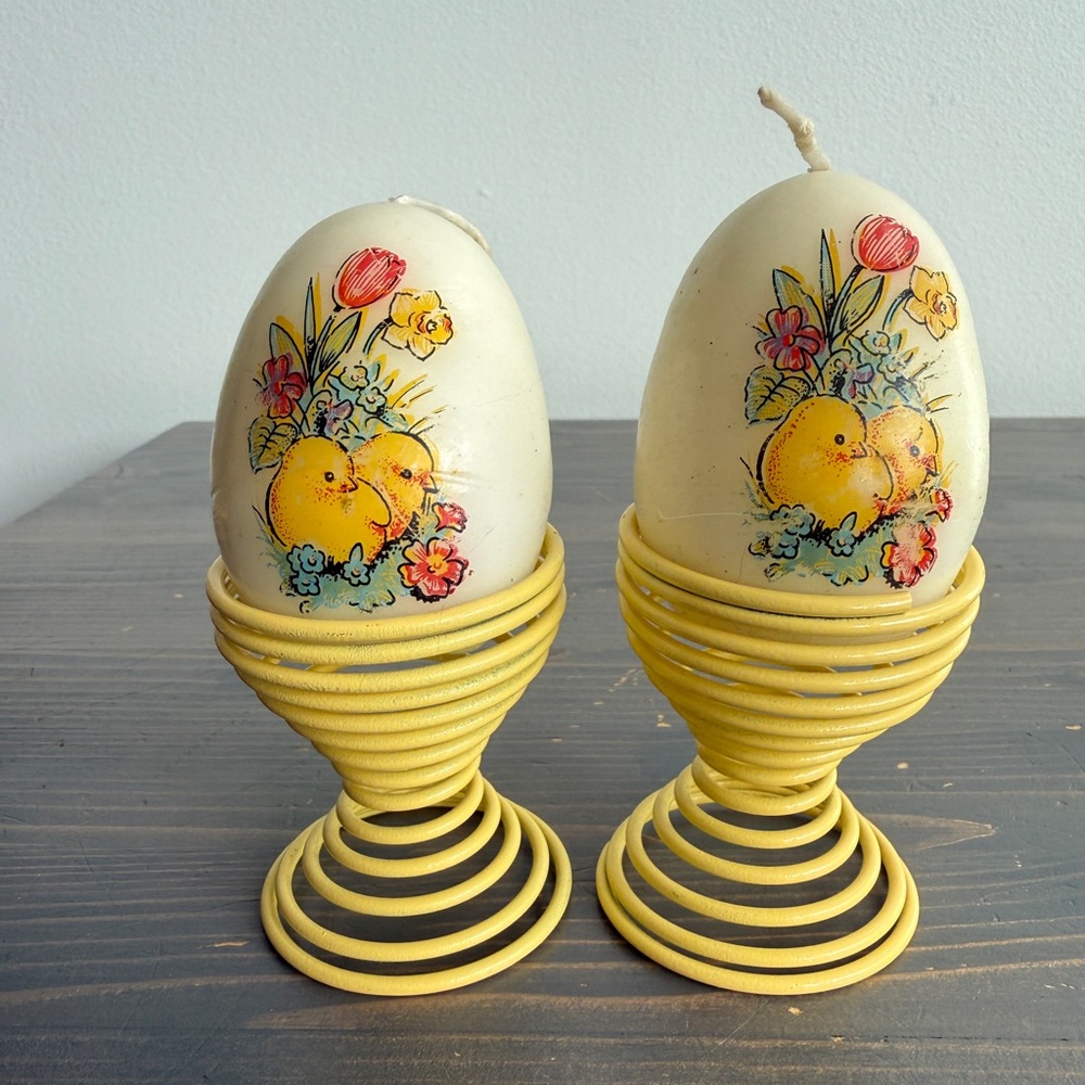 Vintage Easter egg candles and egg cups